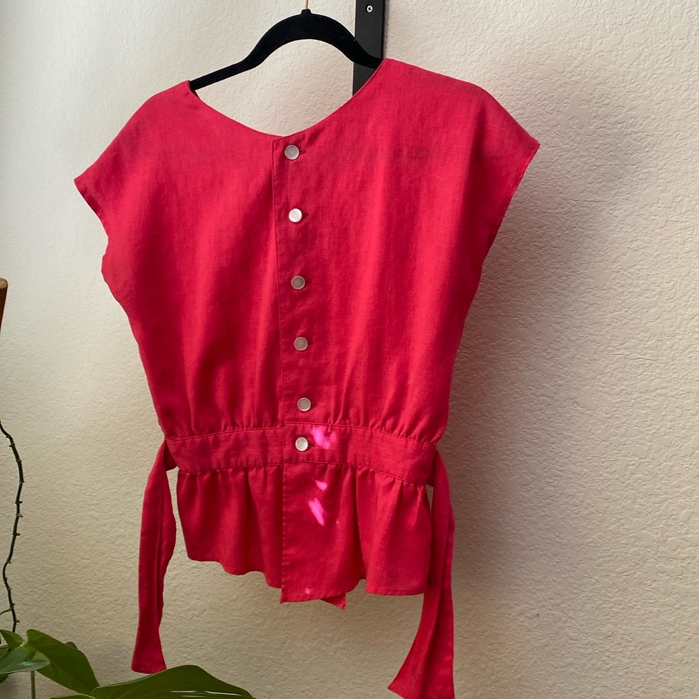 Vintage 1980s Pucinella Linen Peplum Top